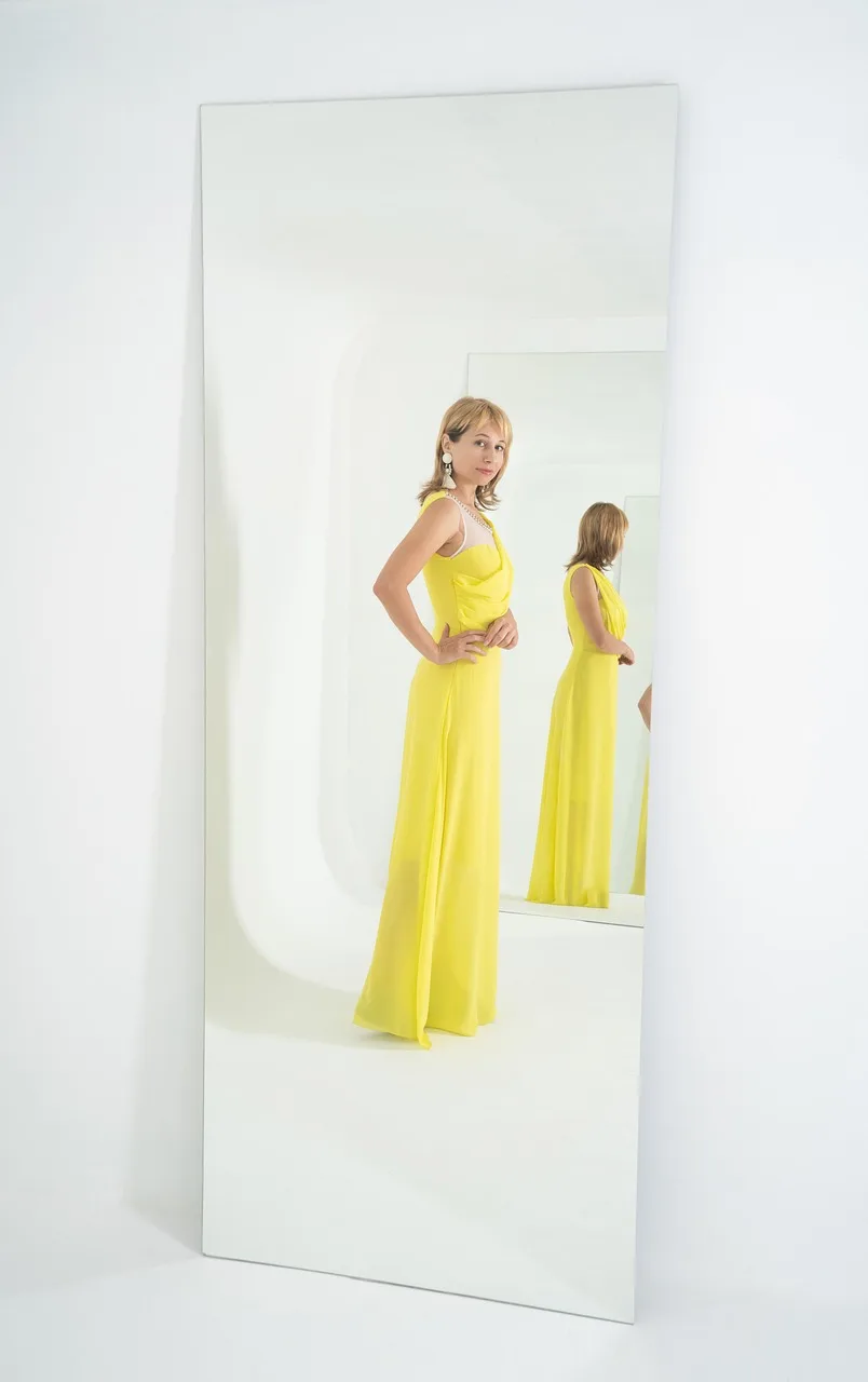 woman, mirror, reflection, recursion, long dress, yellow dress, evening dress, fashion, style, watch, full length, model, pose, bright, yellow, sight, in full growth, fitting, dressing room, mirror, mirror, mirror, mirror, mirror, recursion, recursion, recursion, yellow dress, yellow dress, yellow dress, yellow dress, yellow dress, dressing room